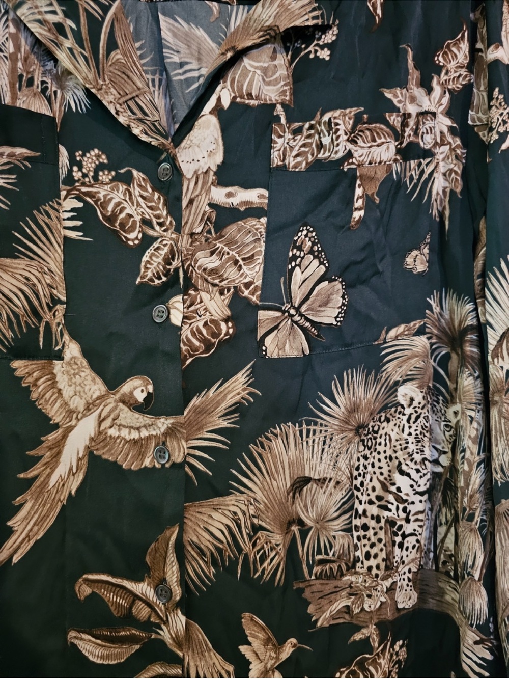 Banana Republic Dark green tropic and leopard pajamas set